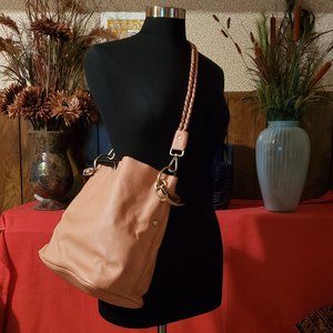Stylish large buff leather shoulder bag